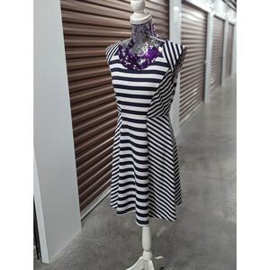 New York & Company Size Medium Fit and Flare Navy Blue & Whit Striped Mini Dress